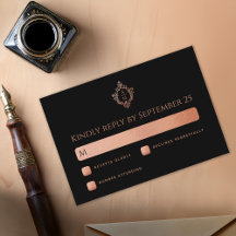 Crest Zwart Roze Goud Monogram Bruiloft