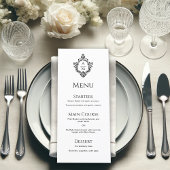 Crest zwart-wit bruiloft Monogram Menu