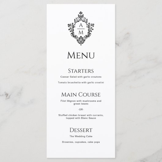 Crest zwart-wit bruiloft Monogram  Menu (Voorkant)