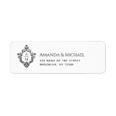 Crest Zwart Wit Elegant Huwelijk Monogram Etiket (Voorkant)