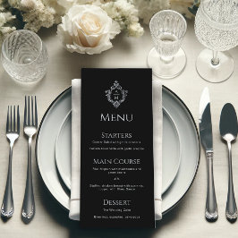 Crest Zwarte Elegante Vintage Grijze Monogram Huwe Menu