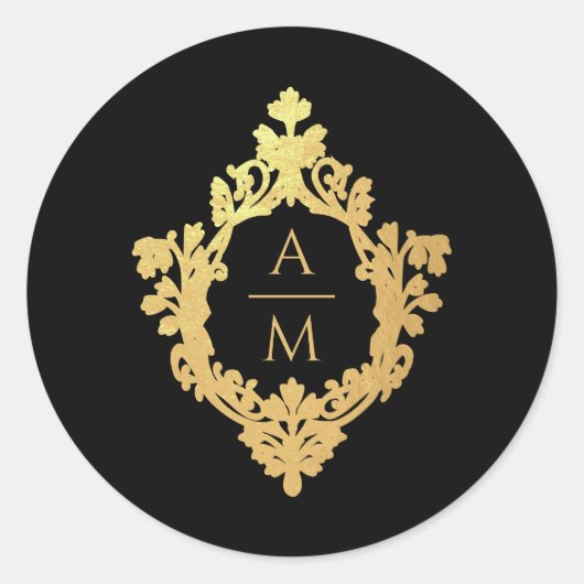 Crest Zwarte Nepgoud Elegant Monogram 2 Initialen Ronde Sticker (Voorkant)