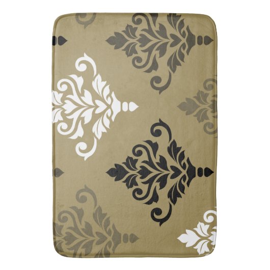 Cresta Damask Art I Zwart Wit Bronzen Goud Badmat (Voorkant Verticaal)