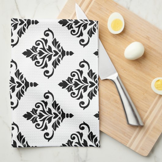 Cresta Damask Pattern (B) Zwart Theedoek (Quarter Fold)