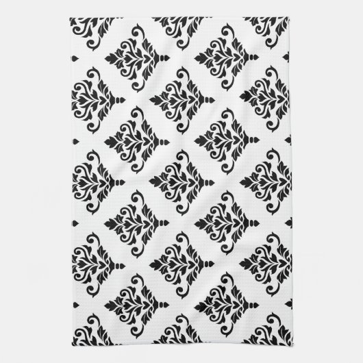 Cresta Damask Pattern (B) Zwart Theedoek (Verticaal)