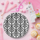 Cresta Damask Pattern Black op White Papieren Bordje (Feest)