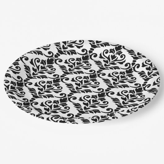 Cresta Damask Pattern Black op White Papieren Bordje (Gekanteld)