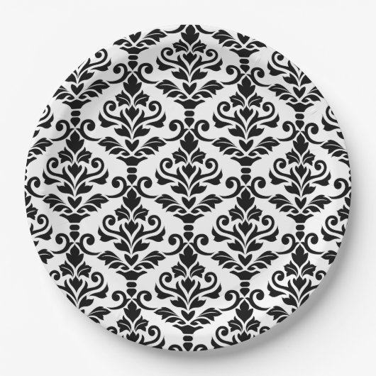 Cresta Damask Pattern Black op White Papieren Bordje (Voorkant)