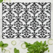 Cresta Damask - Verticaal patroon zwart op wit Theedoek (Gevouwen)