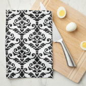 Cresta Damask - Verticaal patroon zwart op wit Theedoek (Quarter Fold)