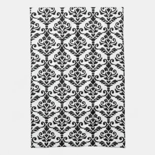 Cresta Damask - Verticaal patroon zwart op wit Theedoek