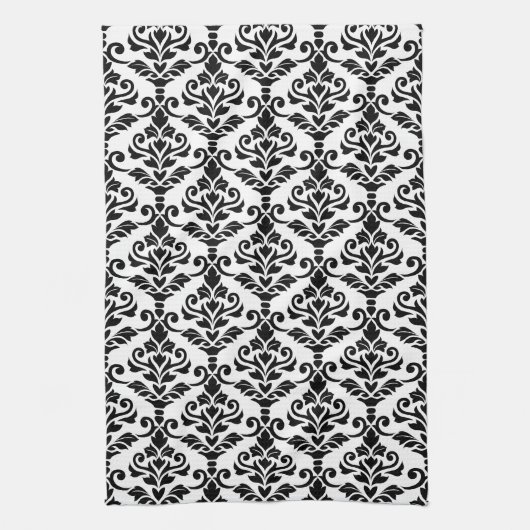 Cresta Damask - Verticaal patroon zwart op wit Theedoek (Verticaal)
