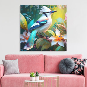 Crested Blauwgroen gevleugelde Jay Canvas Afdruk