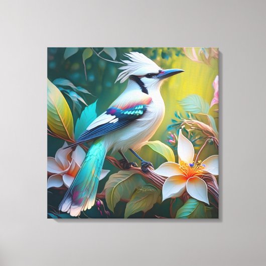 Crested Blauwgroen gevleugelde Jay Canvas Afdruk (Voorkant)