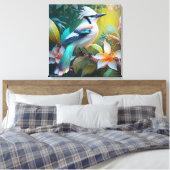 Crested Blauwgroen gevleugelde Jay Canvas Afdruk (Insitu (Slaapkamer))
