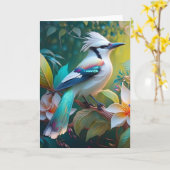 Crested Blauwgroen gevleugelde Jay Kaart (Gele Bloem)