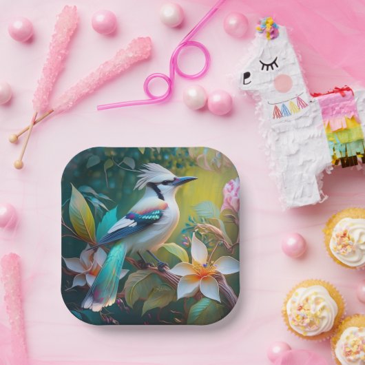 Crested Blauwgroen gevleugelde Jay Papieren Bordje (Feest)