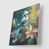 Crested Blauwgroen gevleugelde Jay Vierkante Klok (Hoek)