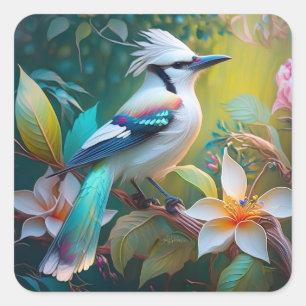 Crested Blauwgroen gevleugelde Jay Vierkante Sticker