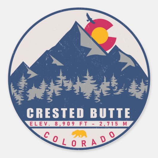 Crested Butte Colorado Retro Sunset Souvenirs Ronde Sticker (Voorkant)