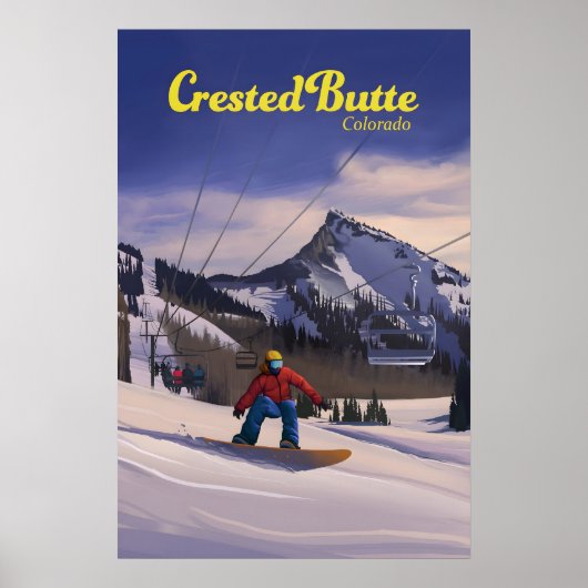 Crested Butte Colorado Snowboarden Reisposter Poster (Voorkant)