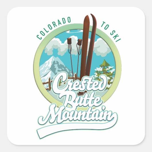 Crested Butte Mountain Colorado Ski logo Button Vierkante Sticker (Voorkant)