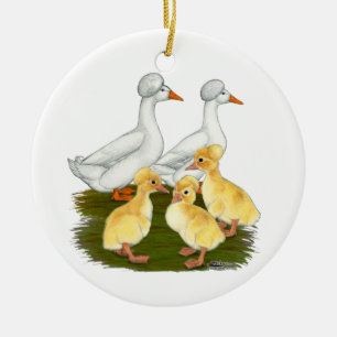 Crested Duck Family Keramisch Ornament