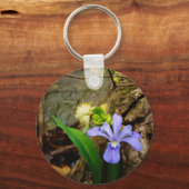 Crested Dwarf Iris blue paarse witte bloem Sleutelhanger (Voorkant)