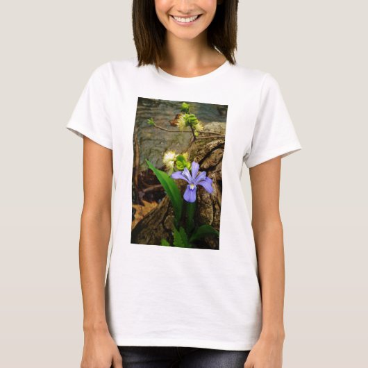 Crested Dwarf Iris blue paarse witte bloem T-shirt (Voorkant)