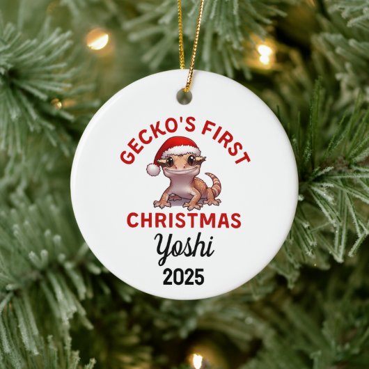 Crested Gecko First Christmas 2025 Keramisch Ornament (Boom)