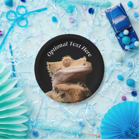 Crested Gecko Lizard op zwart Papieren Bordje (Feest)