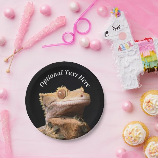 Crested Gecko Lizard op zwart Papieren Bordje (Feest)