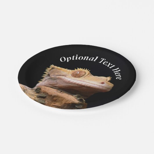 Crested Gecko Lizard op zwart Papieren Bordje (Gekanteld)