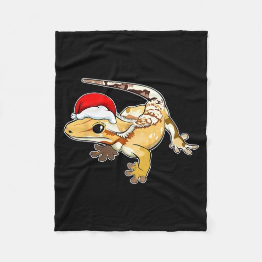 Crested Gecko Santa Hat Christmas Pajama Lizard Re Fleece Deken (Voorkant)