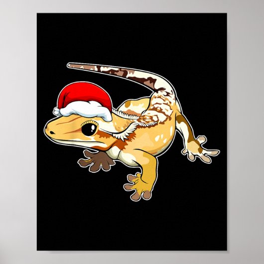 Crested Gecko Santa Hat Christmas Pajama Lizard Re Poster (Voorkant)