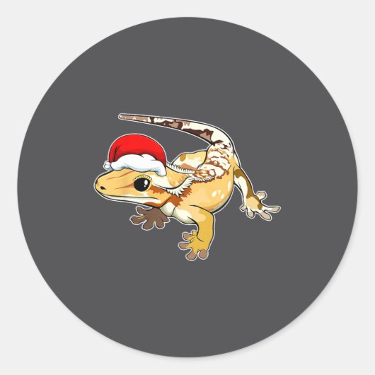 Crested Gecko Santa Hat Christmas Pajama Lizard Re Ronde Sticker (Voorkant)
