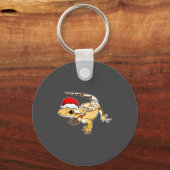 Crested Gecko Santa Hat Christmas Pajama Lizard Re Sleutelhanger (Voorkant)