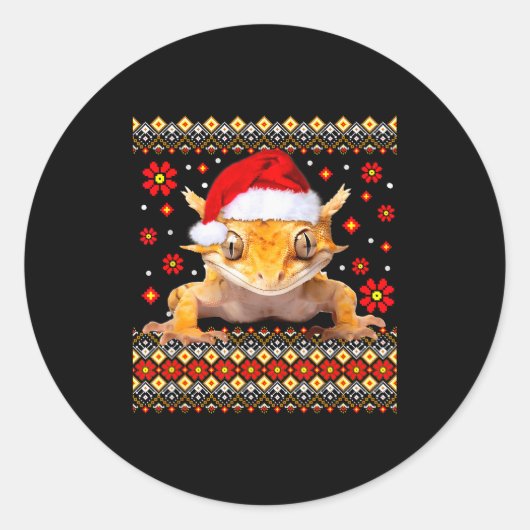 Crested Gecko Ugly Christmas Sweater Ronde Sticker (Voorkant)
