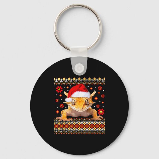 Crested Gecko Ugly Christmas Sweater Sleutelhanger (Voorkant)
