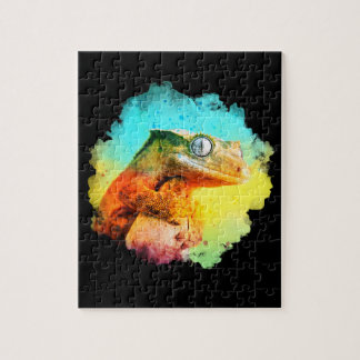 Crested Gecko Waterverf Rainbow Jigzaag Puzzle Legpuzzel