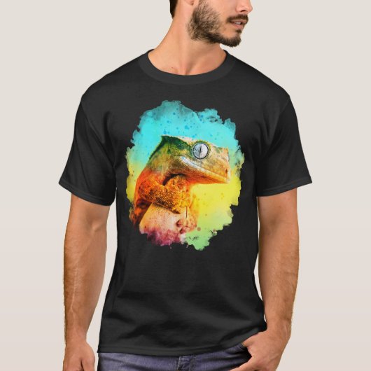 Crested Gecko Waterverf Rainbow T-shirt (Voorkant)