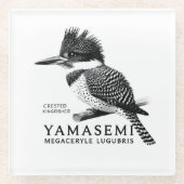 Crested Kingfisher Black & White Glazen Onderzetter (Voorkant)