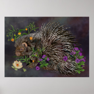 Crested Porcupine Bouquet Art Poster