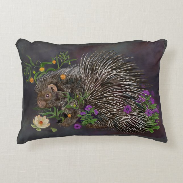 Crested Porcupine Bouquet Natuur Art Accent Kussen (Voorkant)