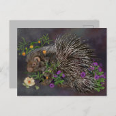 Crested Porcupine Bouquet Natuur Art Briefkaart (Voorkant / Achterkant)