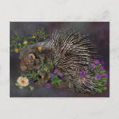 Crested Porcupine Bouquet Natuur Art Briefkaart (Voorkant)