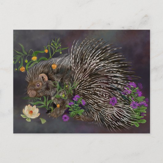 Crested Porcupine Bouquet Natuur Art Briefkaart (Voorkant)