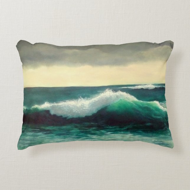 Cresting Wave Seascape Painting, Turbulent Seas Accent Kussen (Voorkant)