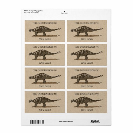 Cretacous Dinosaur Ankylosaurus Bookplate Etiket (Full Sheet)