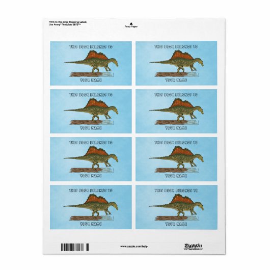 Cretacous Dinosaur Spinosaurus Bookplate Etiket (Full Sheet)